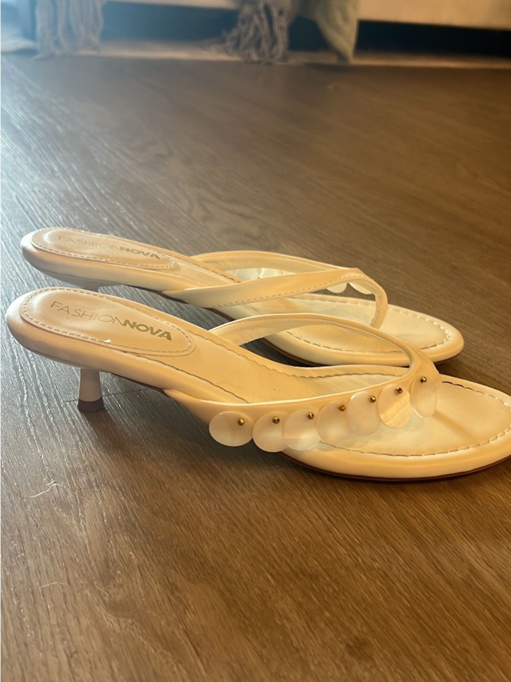 Fashion Nova Nude/Beige Kitten Heel Thong Sandals